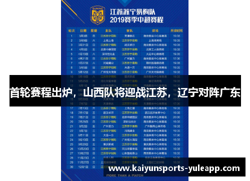 首轮赛程出炉，山西队将迎战江苏，辽宁对阵广东
